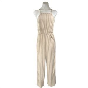 Bershka Women's Beige Black Striped Sleeveless Wide Leg Tank Jumpsuit Size M